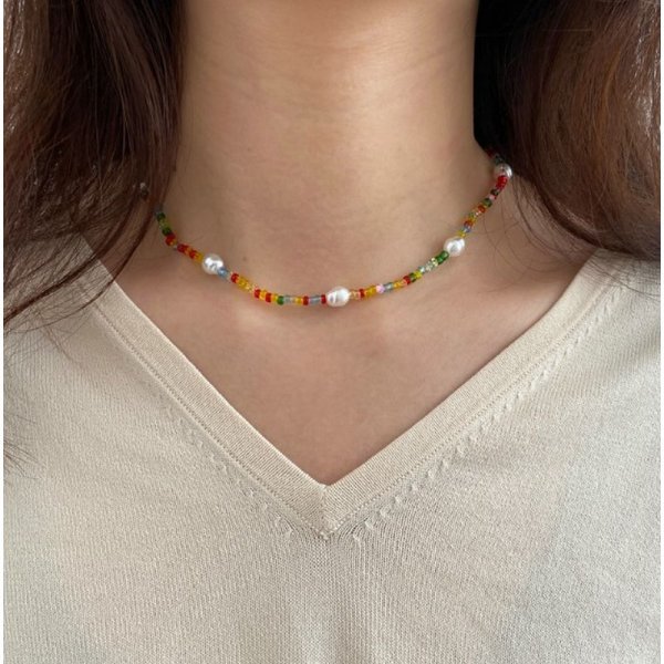 Trendy Chic Beads Summer Style Colorful Pearl Necklace