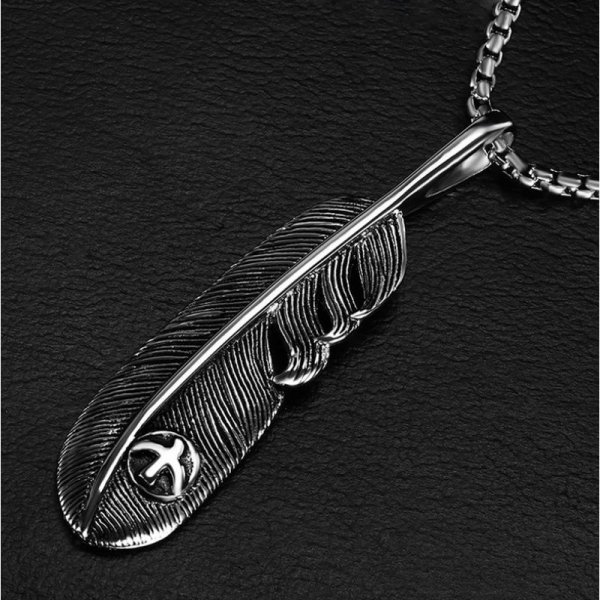 Feather Pendant Necklace In Stainless Steel