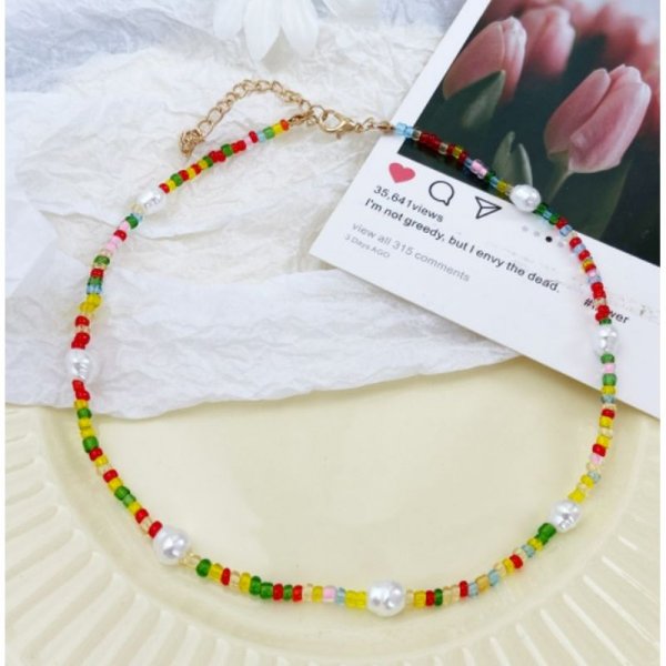 Trendy Chic Beads Summer Style Colorful Pearl Necklace